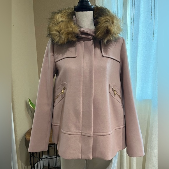 ZARA PINK COAT with FUR - Picture 1 of 8